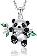 wholesale 925 Sterling Silver Cute Panda Bear with Bamboo Leaves Pendant Necklace for Women Animal s-0-0