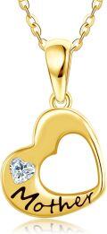 wholesale 14K Gold Mother Daughter Heart Pendant Necklaces with Cubic Zirconia Gifts for Mom and Her Little Girl-0-0