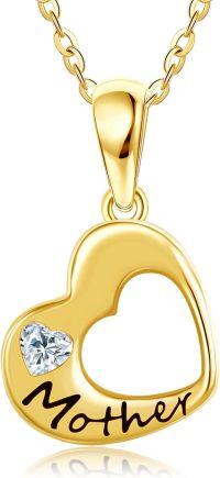 wholesale 14K Gold Mother Daughter Heart Pendant Necklaces with Cubic Zirconia Gifts for Mom and Her Little Girl-Mother Necklace