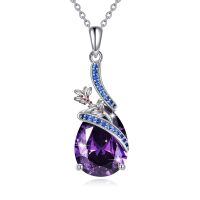 TOUPOP Sterling Silver Purple Crystal Holly Pendant Necklace-undefined