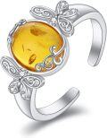 wholesale 925 Sterling Silver Amber Oval Gemstone Adjustable Filigree Dragonfly Butterfly Bee Ring for Women Girls-0-0