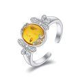 wholesale 925 Sterling Silver Amber Oval Gemstone Adjustable Filigree Dragonfly Butterfly Bee Ring for Women Girls-0-0