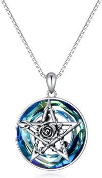 wholesale TOUPOP Star Necklace For Women 925 Sterling Silver Rose Necklace With Star Crystal Necklace Star Of David Jewelry Gift For Women Wife Sister Daughter Mom Birthday Mothers Day Christmas Gift -undefined