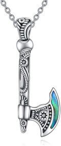 wholesale Sterling Silver & Abalone Viking Axe Necklace, Norse Thor Hammer Symbol, Adjustable Chain, Sacred Oxidized Finish, Gift for Women Men-0-0