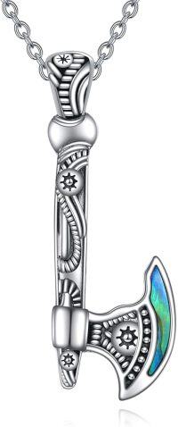 wholesale Sterling Silver & Abalone Viking Axe Necklace, Norse Thor Hammer Symbol, Adjustable Chain, Sacred Oxidized Finish, Gift for Women Men-Axe