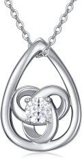 wholesale 925 Sterling Silver CZ Teardrop Heart Clover Pendant Necklace-0-0