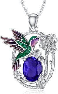wholesale Sterling Silver Birthstone Hummingbird Pendant Necklace for Women-September