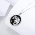 wholesale 925 Sterling Silver Aquarius Zodiac Pendant Necklace Black Onyx Platinum Plated-0-4