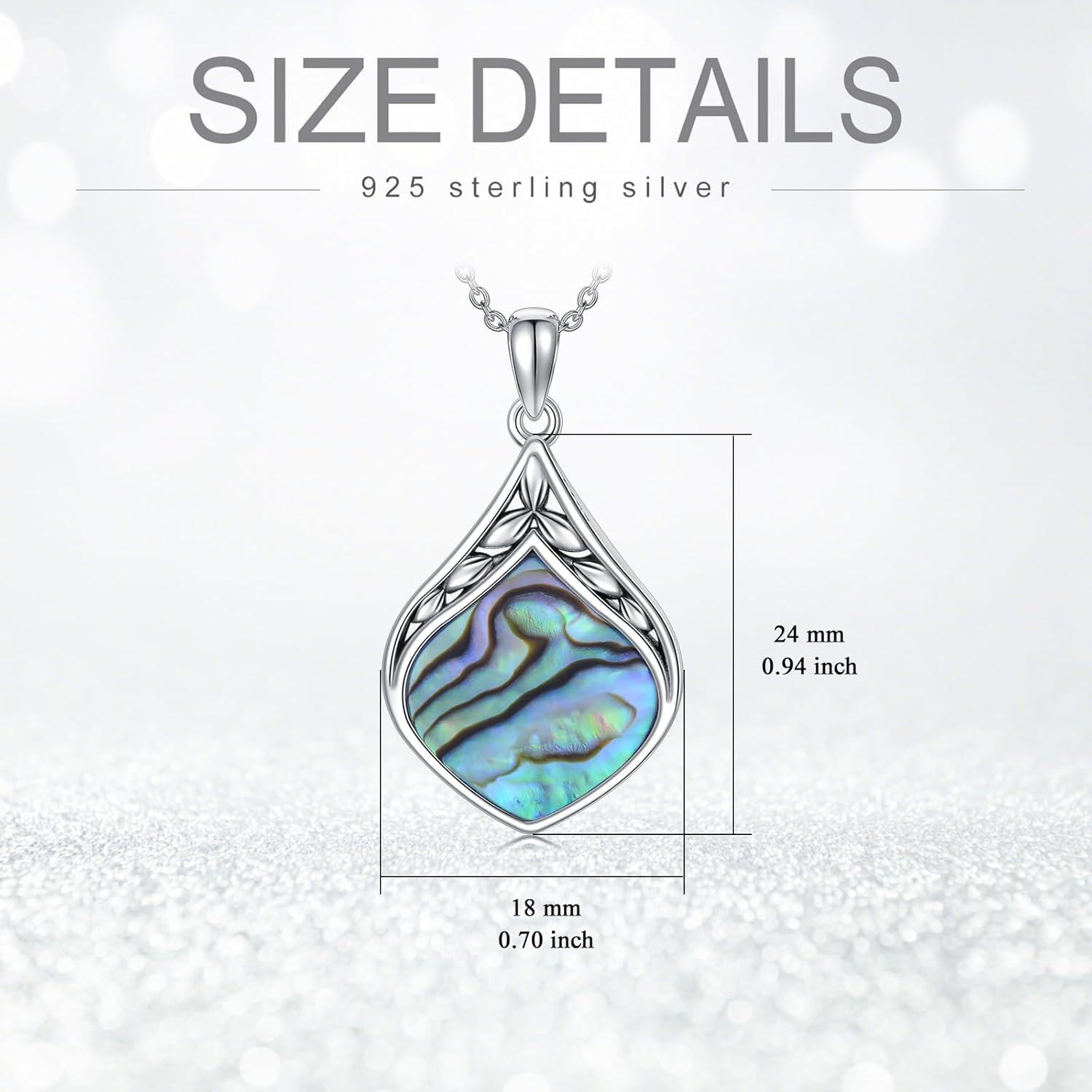 925 Sterling Silver Abalone Shell Teardrop Pendant Necklace-0-5