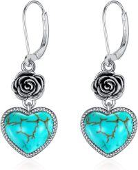 wholesale Sterling Silver Austrian Crystal Vintage Rose Leverback Dangle Earrings-B-Tur Rose Heart