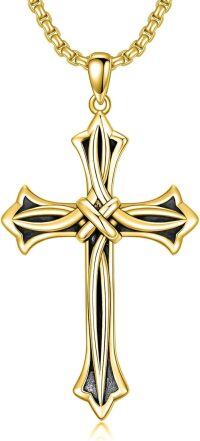 wholesale  Sterling Silver Stainless Steel Celtic Crucifix Nail Fish Hook Cross Pendant Necklace for Men Women -A Celtic Cross Necklace(GOLD)