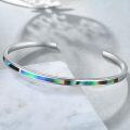 wholesale 925 Sterling Silver & Abalone Shell Adjustable Cuff Bangle Bracelet with Opal Gemstones-0-4