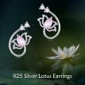wholesale 925 Sterling Silver Pink Cat's Eye Lotus Flower Stud Earring-0-5