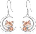 wholesale 925 Sterling Silver Fox Moon Drop Earrings for Women Girls  4cm Long-0-0