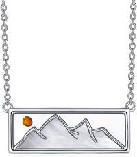 wholesale 925 Sterling Silver Mountain Scene Pendant with Sun and Moon Charm Necklaces for Women Girls Christian Faith s-Square White Shell