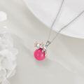 wholesale 925 Sterling Silver Pink Jade Rabbit Animal Charm Necklace s for Girls and Women-0-4