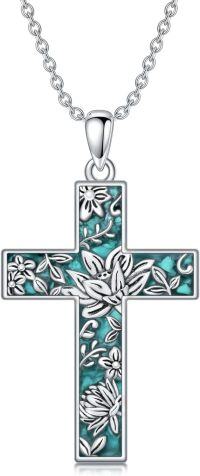 wholesale  Sterling Silver Turquoise Cross Necklace with Birth Flower Pendant -July