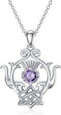 wholesale 925 Sterling Silver Purple Amethyst Scottish Thistle Celtic Knot Pendant Necklace s for Women-0-0