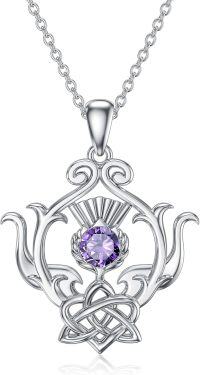 wholesale 925 Sterling Silver Purple Amethyst Scottish Thistle Celtic Knot Pendant Necklace s for Women-Scottish Thistle Necklace