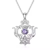 wholesale 925 Sterling Silver Purple Amethyst Scottish Thistle Celtic Knot Pendant Necklace s for Women-Scottish Thistle Necklace