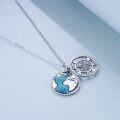 wholesale 925 Sterling Silver World Map & Compass Pendant Necklace with Blue Enamel Accents-0-2