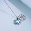 wholesale 925 Sterling Silver World Map & Compass Pendant Necklace with Blue Enamel Accents-0-2