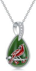 wholesale 925 Sterling Silver Green Jade Pendant Necklace with Blue Enamel Owl Design Gift for Her-0-23