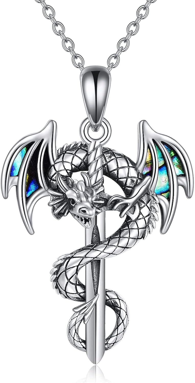 Sterling Silver Crystal Dragon Necklace Jewelry-0-0