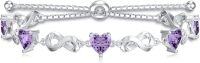 wholesale Sterling Silver 12 Gemstone Infinity Love Birthstone Bracelet Heart Cut Adjustable for Women Mother Daughter Wife-Jun-Light Purple