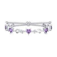 wholesale 925 Sterling Silver 12 Gemstone Infinity Love Birthstone Bracelet Heart Cut Adjustable for Women Mother Daughter Wife-Jun-Light Purple