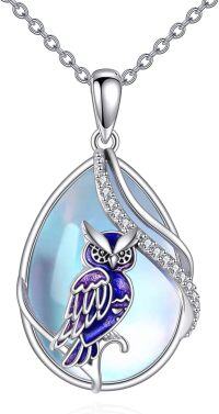 wholesale 925 Sterling Silver Owl Pendant with Blue Opal Stone Necklace for Women-Owl necklace purple
