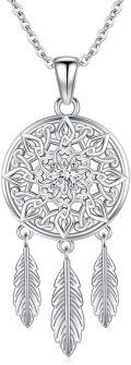 wholesale 925 Sterling Silver Dreamcatcher Feather Pendant Necklaces for Women - I Love You to the Moon & Back-0-0