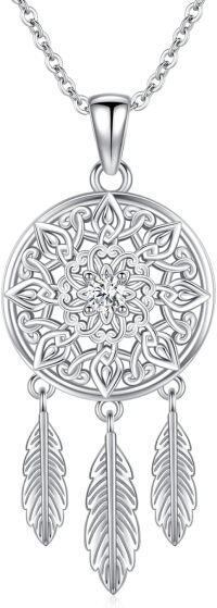 wholesale 925 Sterling Silver Dreamcatcher Feather Pendant Necklaces for Women - I Love You to the Moon & Back-Dream Catcher
