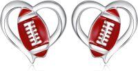 wholesale 925 Sterling Silver Football in Heart Stud Earrings Sporty Gift for Her-Football