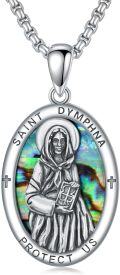 wholesale 925 Sterling Silver Saint Dymphna Protect Us Pendant with Abalone Shell and Crosses Necklace-0-0