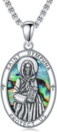 wholesale 925 Sterling Silver Saint Dymphna Protect Us Pendant with Abalone Shell and Crosses Necklace-St Dymphna