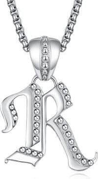 wholesale Sterling Silver Letter Pendant Necklace for Men Women-Letter-R