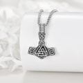wholesale 925 Sterling Silver Thor Hammer Valknut Pendant Necklace Oxidized Vintage Viking Jewelry-0-1