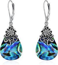 wholesale 925 Sterling Silver Abalone Shell Teardrop Dangle Earrings with Leverbacks-E-Abalone Filigree