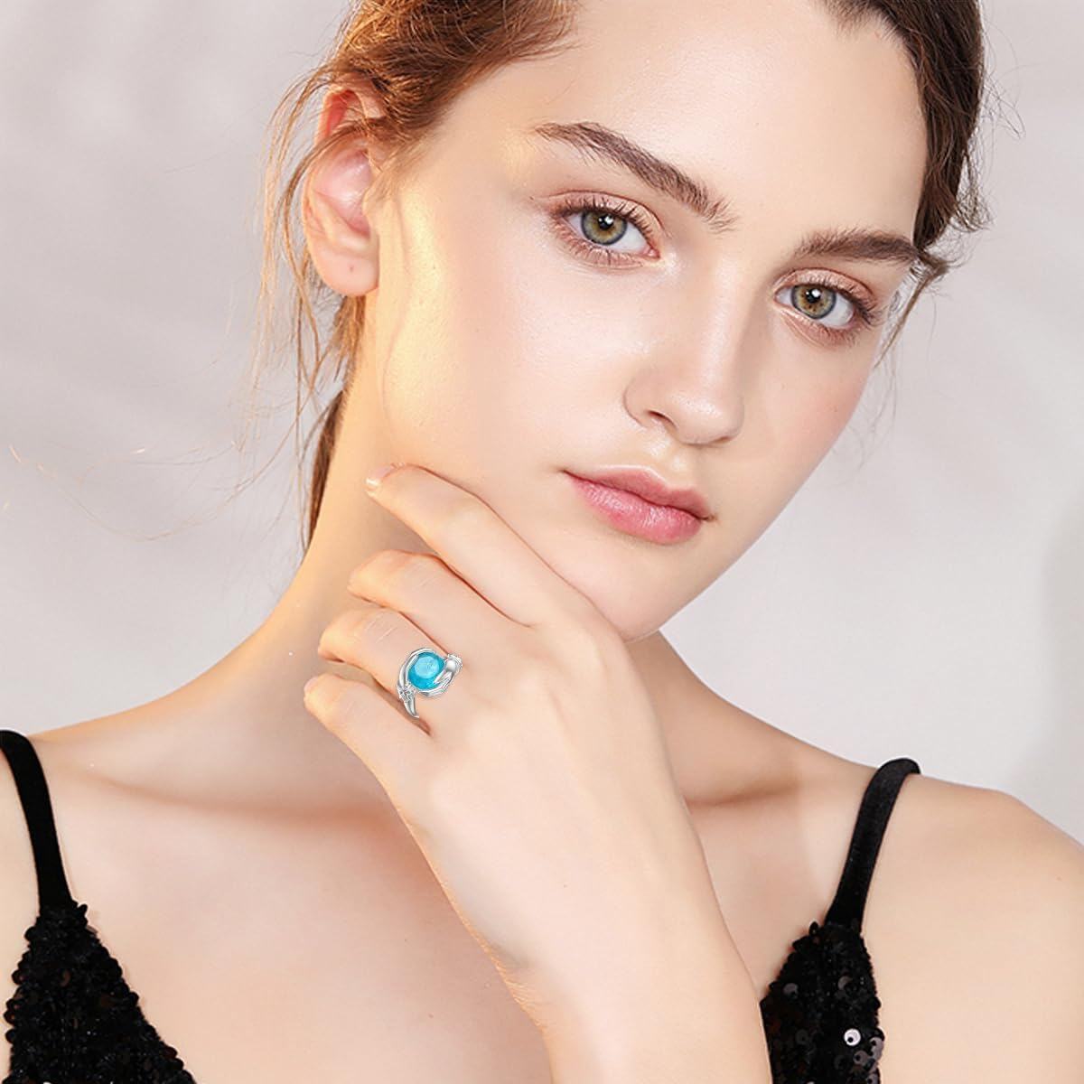 Sterling Silver Blue Stone Hug Ring for Women Birthday Wedding Gift-0-3