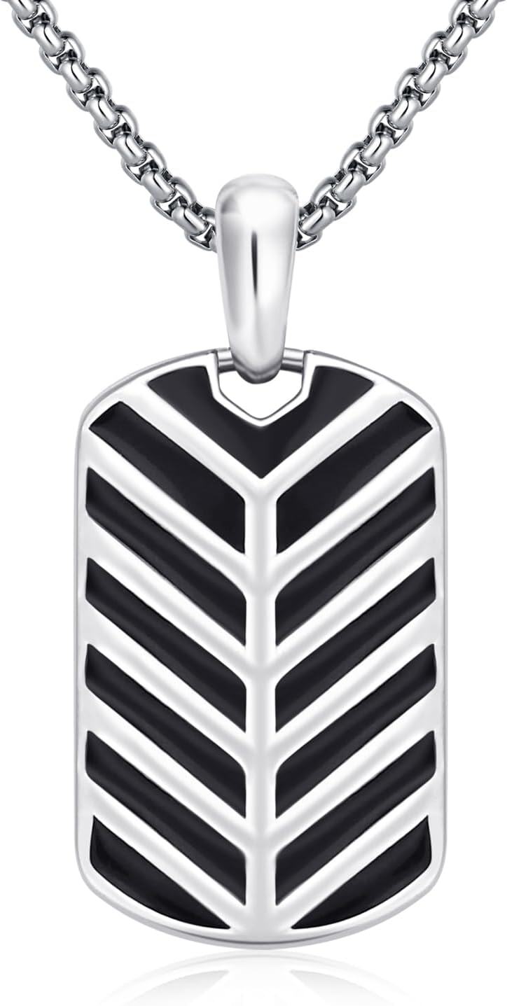 Stainless Steel Sterling Silver Dog Tag Pendant Necklace 22 +2 -B-Striped Dog Tag Necklace