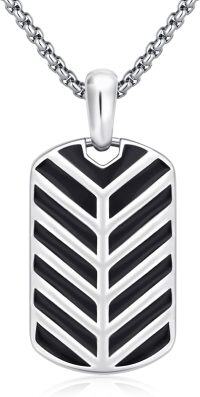 wholesale  Black Enamel Chevron Pattern Dog Tag Pendant Necklace 24+2 Chain-B-Striped Dog Tag Necklace