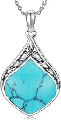 wholesale Sterling Silver Natural Gemstone Teardrop Pendant Necklace-Turquoise