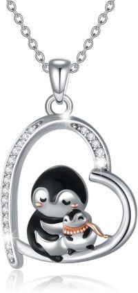 wholesale 925 Sterling Silver Penguin Heart-Shaped Pendant Necklace for Women-A-Penguin