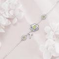 wholesale 925 Sterling Silver Daisy Cross Charm Adjustable Link Chain Bracelet-0-5