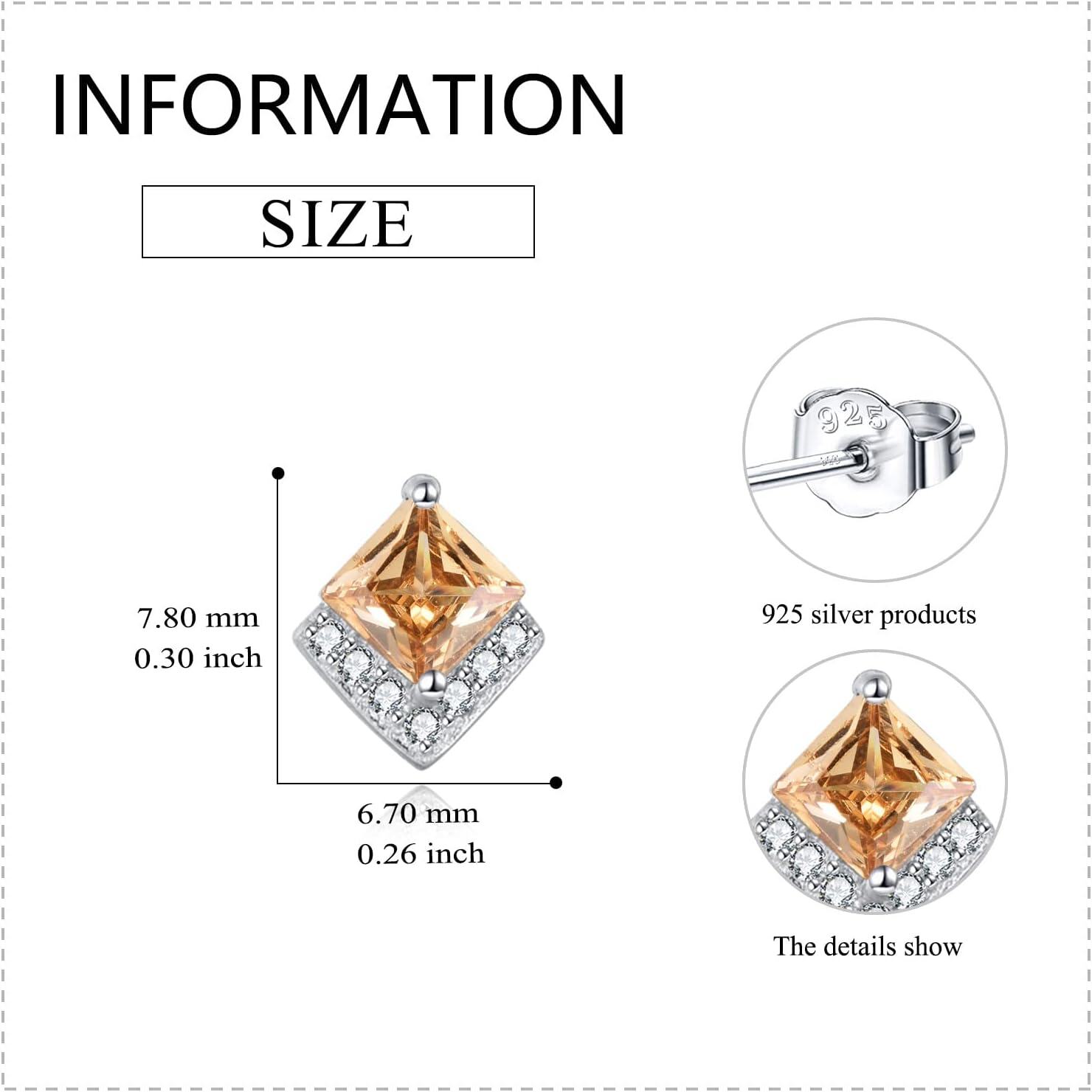 Sterling Silver Cubic Zirconia Birthstone Stud Earrings Hypoallergenic-0-4