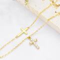 wholesale 14K Gold Beaded Cross Charm Ankle Anklet for Women - 8 + 2 Inches-0-4