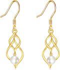 wholesale 14K Gold Twist Design Freshwater Pearl Drop Dangle Earrings for Women Gift-0-0