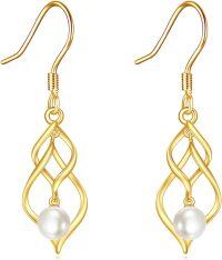 wholesale 14K Gold Twist Design Freshwater Pearl Drop Dangle Earrings for Women Gift-01-Infinity Pearl Earrings