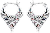 wholesale 925 Sterling Silver Abalone Shell Floral Hoop Earrings for Women - Vintage Bohemian s-Rhombus